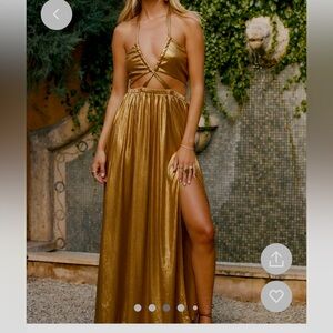 12th tribe Amelia gold halter maxi dress